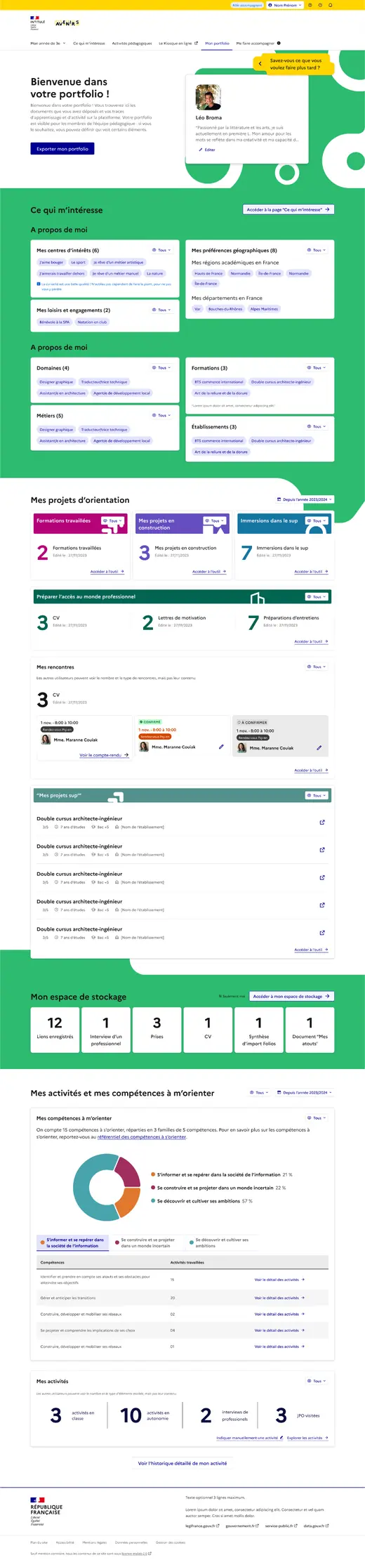 Page de ressources et de suivi de l’élève, en pleine longueur.