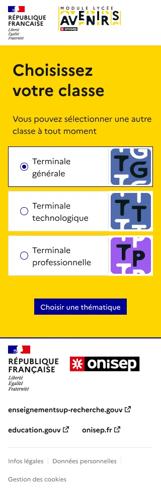 Version mobile de l’écran de choix de classe.