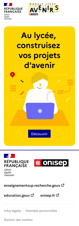 Version mobile du premier écran d’introduction.