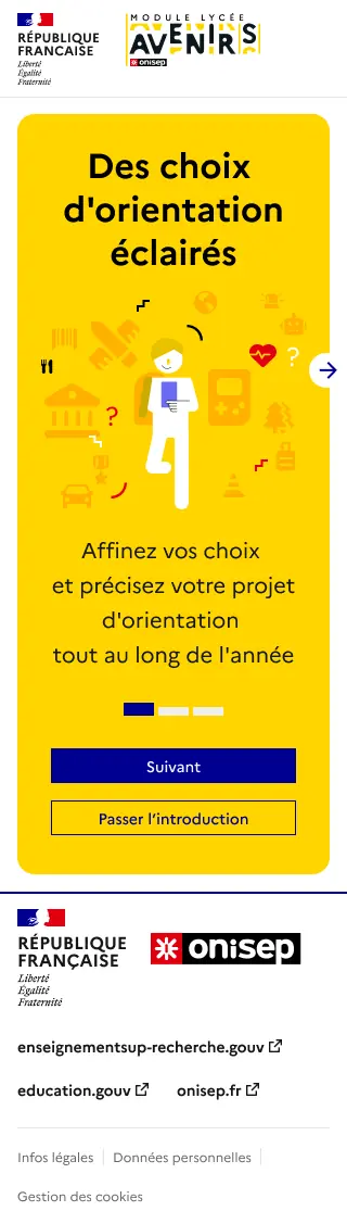 Version mobile du deuxième écran d’introduction.