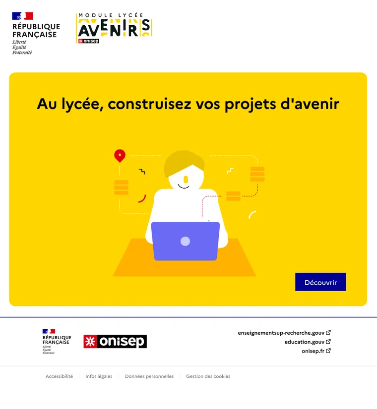 Premier écran d’introduction : « Au lycée, construisez vos projets d’avenir ».