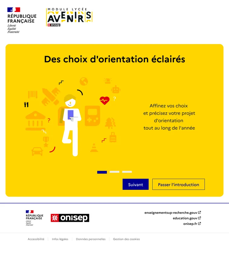 Deuxième écran d’introduction : « Des choix d’orientation éclairés ».