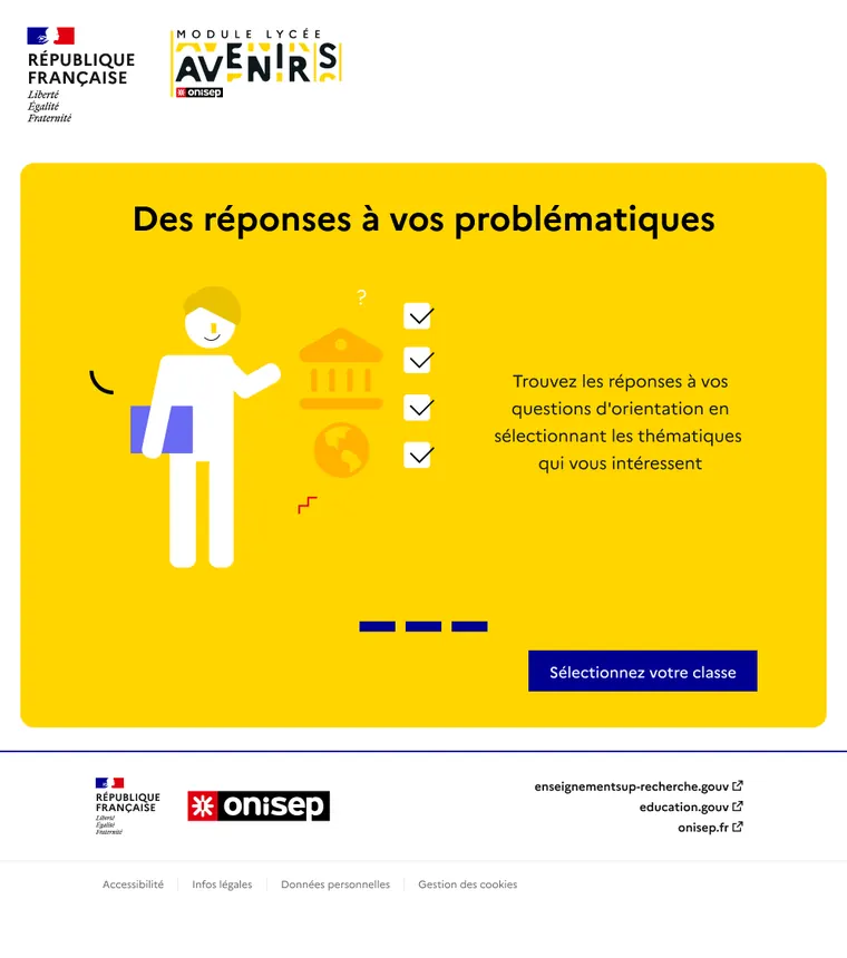 Troisième écran d’introduction : « Des réponses à vos problématiques ».